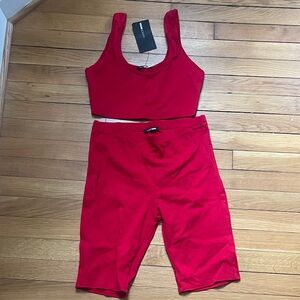 Fashion Nova Red Scoop Crop Tank & High-Waist Bike Shorts Set